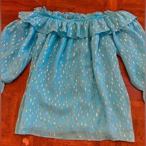 NWTS Lilly Pulitzer CeeCee Top Turquoise Oasis Viscose Metallic Size L